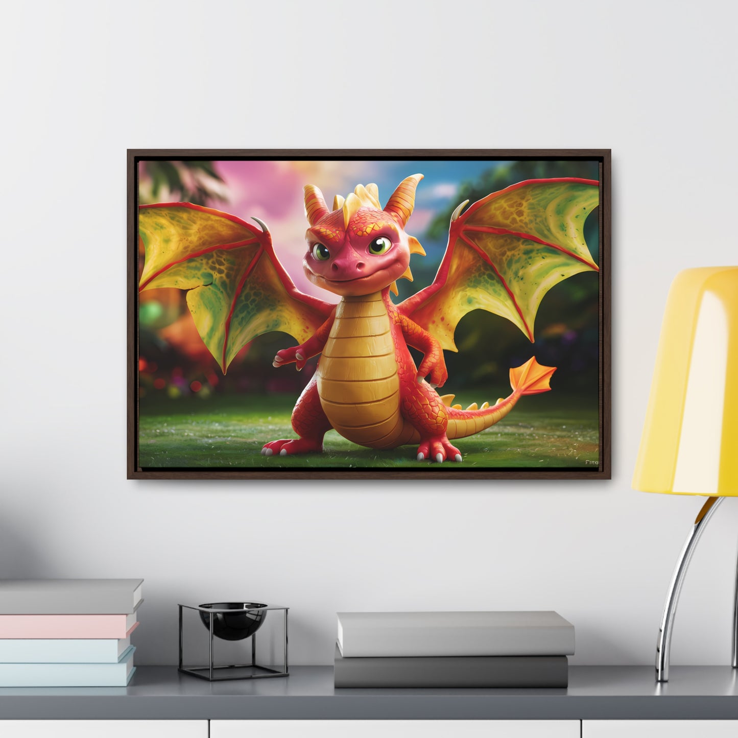 "Playful Baby Dragon in a Magical Forest" - Gallery Canvas Wraps, Horizontal Frame