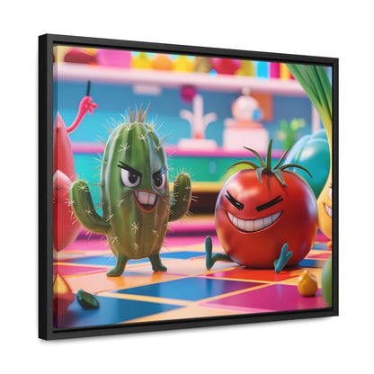 "Kitchen Showdown: The Produce Gang" - Gallery Canvas Wraps, Horizontal Frame