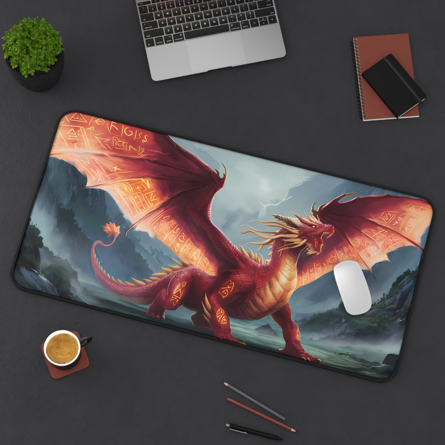 Crimson Guardian of the Ancient Runes - Desk Mat