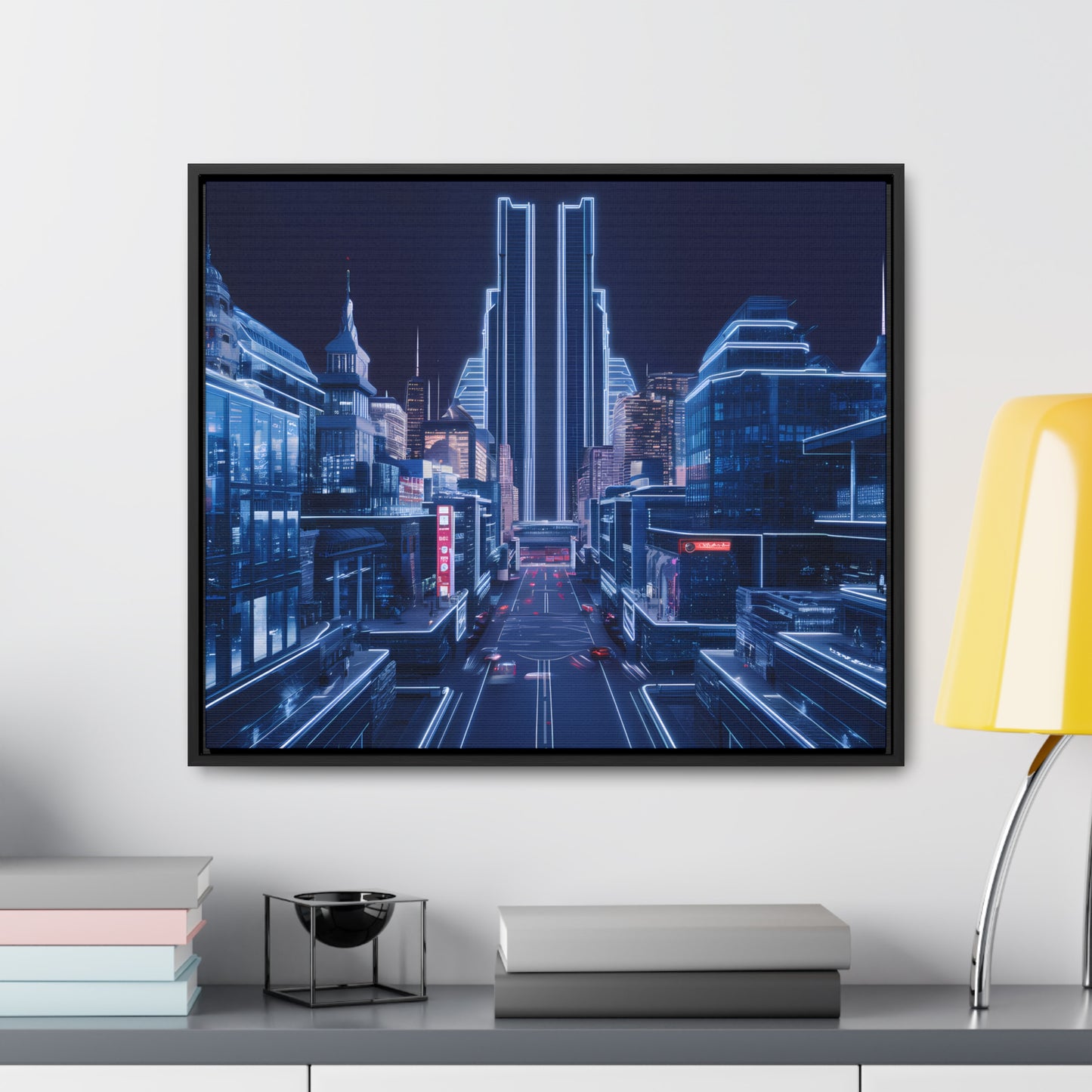 Neon Cityscape at Midnight - Gallery Canvas Wraps, Horizontal Frame