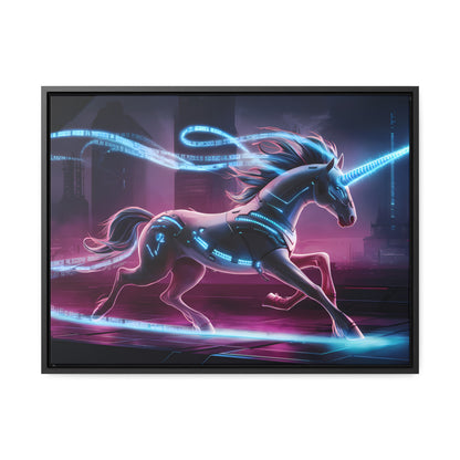 Cybernetic Unicorn in Neon Metropolis - Gallery Canvas Wraps, Horizontal Frame