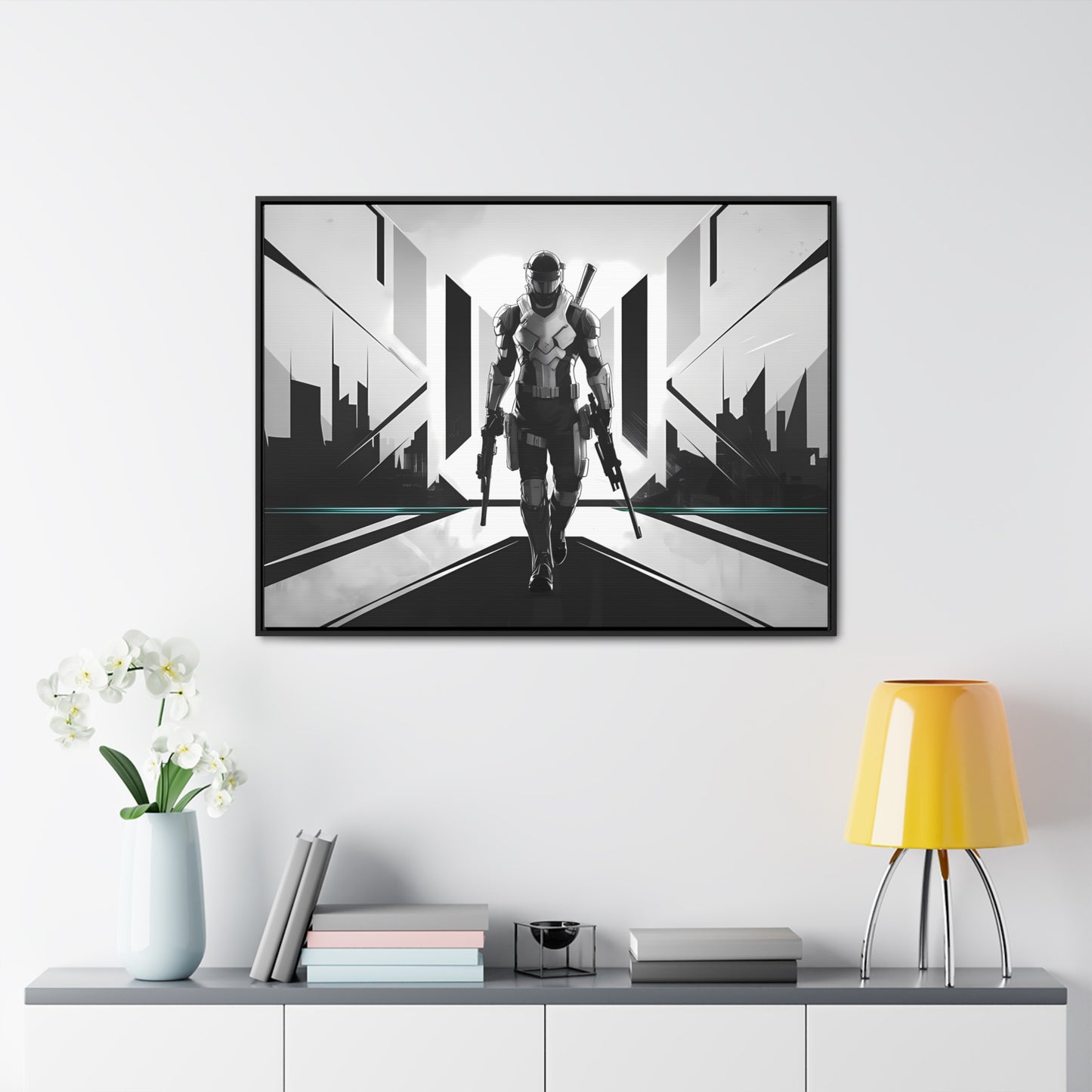 Sentinel of the Neon Metropolis - Gallery Canvas Wraps, Horizontal Frame