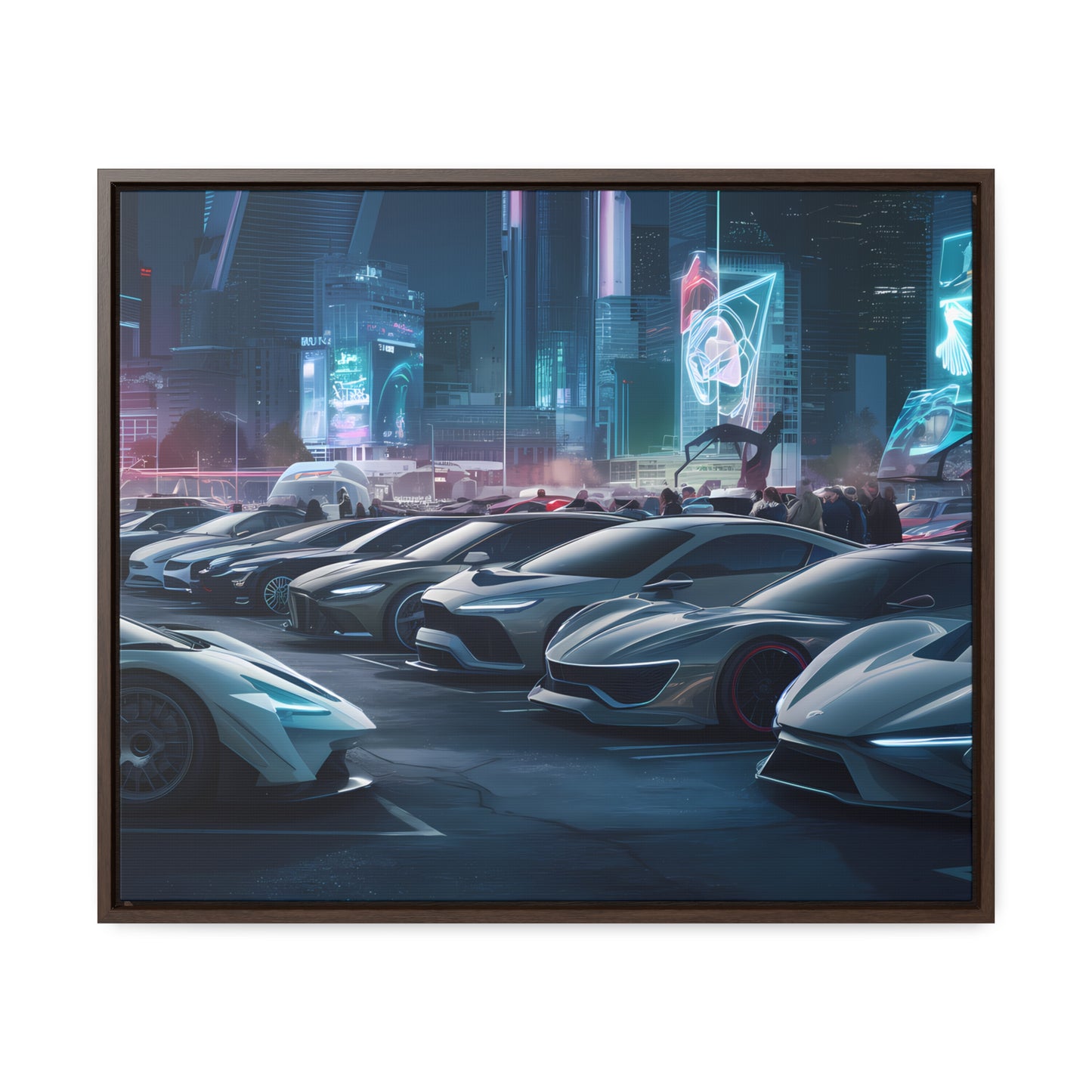 "Midnight Car Meet in Neon City" - Gallery Canvas Wraps, Horizontal Frame