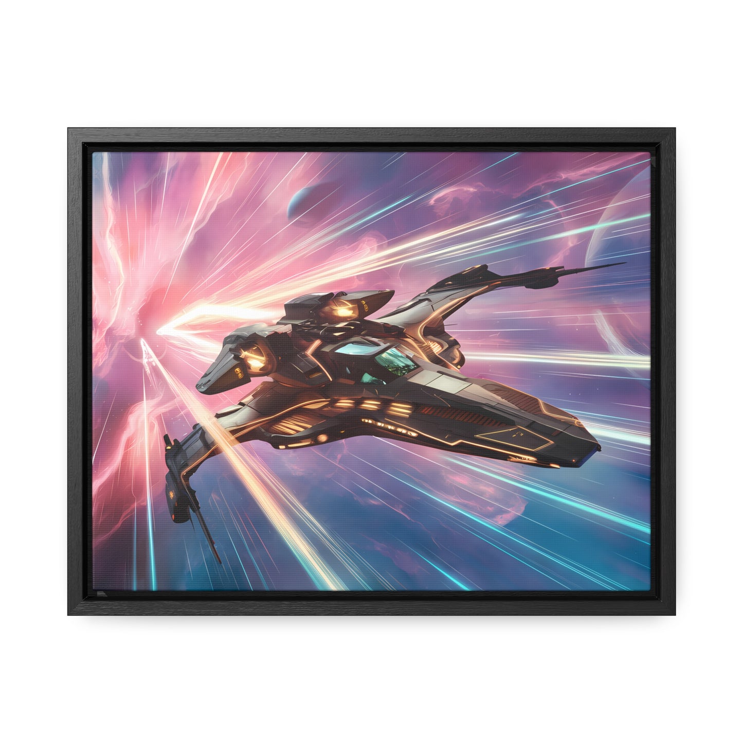 "Starship Through the Cosmic Rift" - Gallery Canvas Wraps, Horizontal Frame