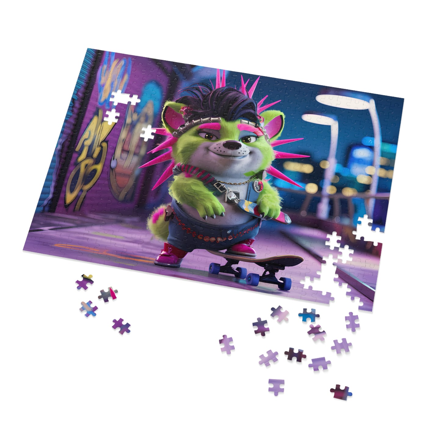 Neon Punk Skater in the City - Jigsaw Puzzle (30, 110, 252, 500,1000-Piece)