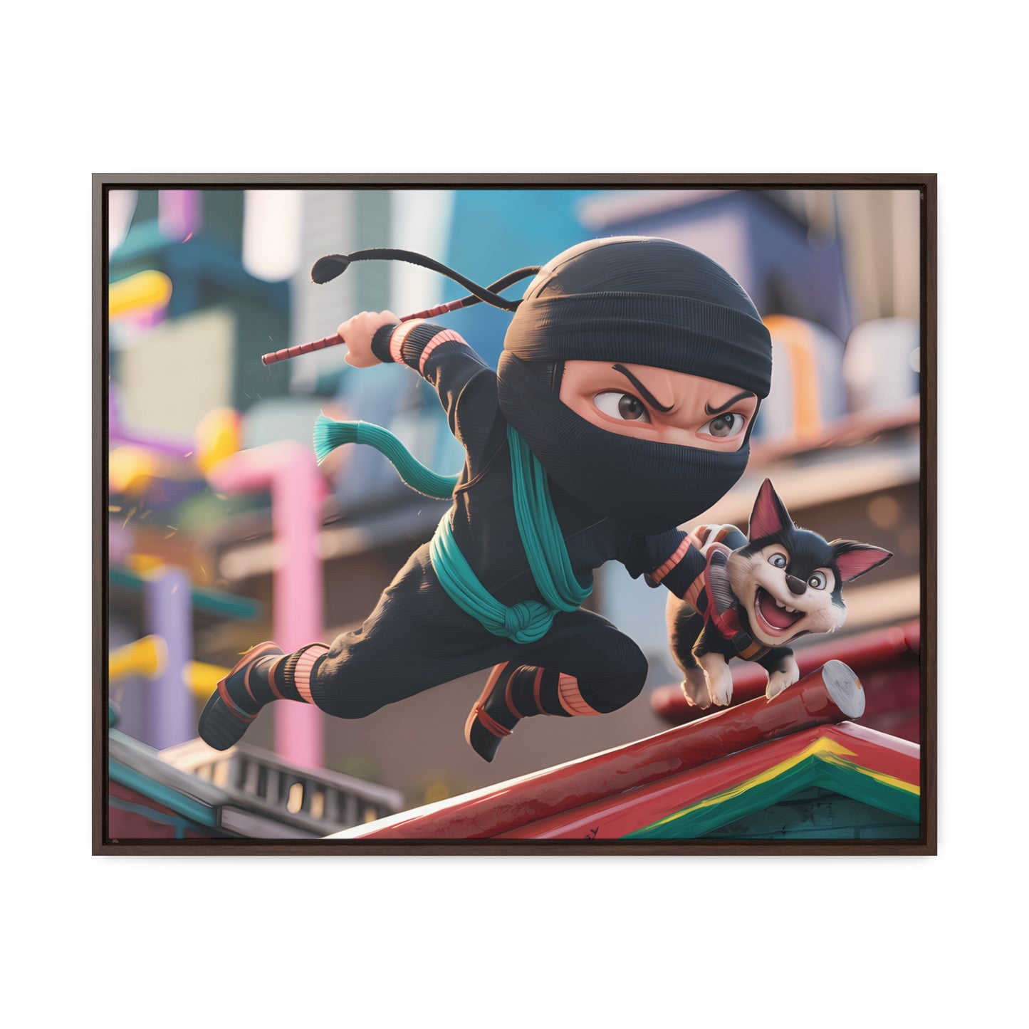 "Ninja and the Fearless Pup" - Gallery Canvas Wraps, Horizontal Frame