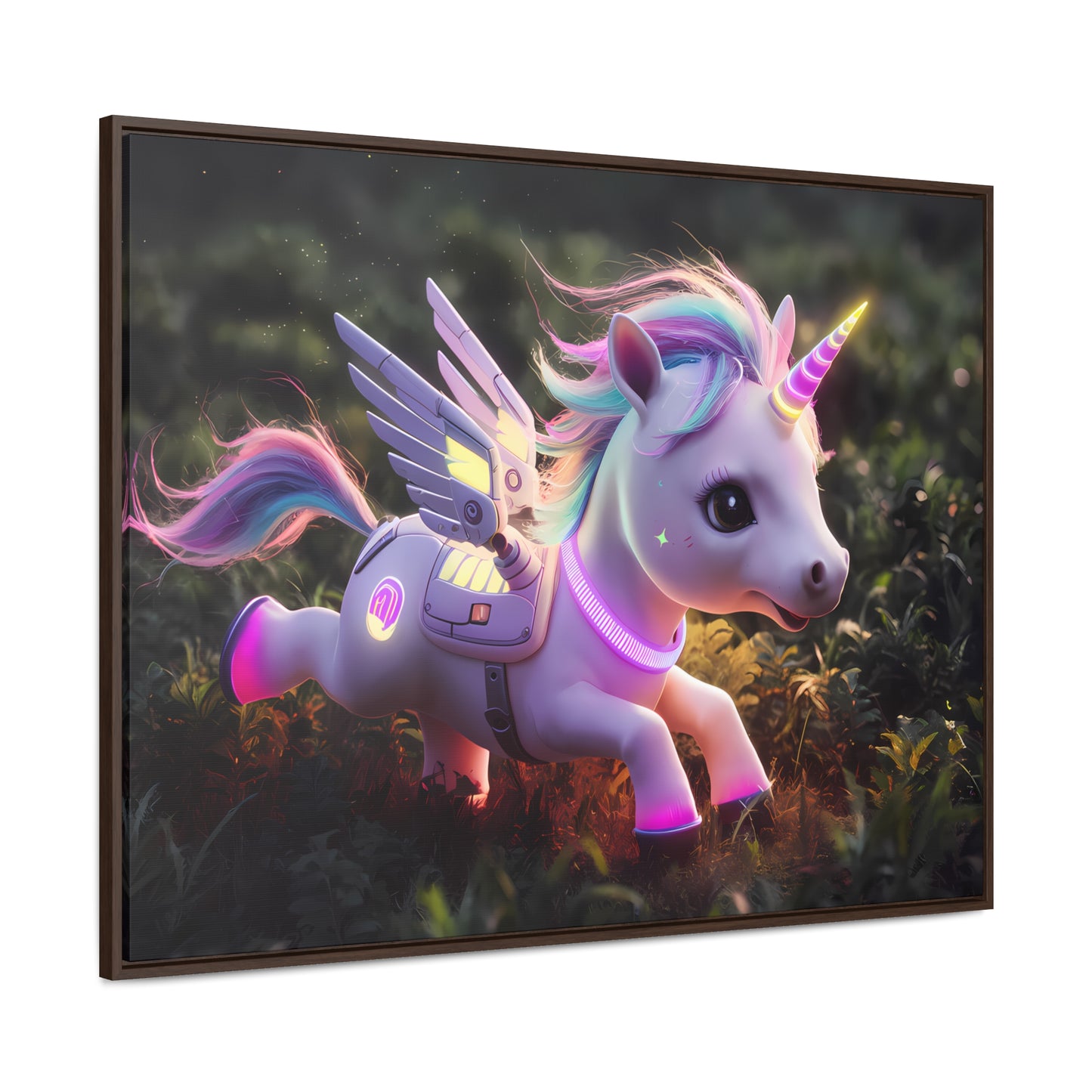 "Cybernetic Unicorn's Twilight Adventure" - Gallery Canvas Wraps, Horizontal Frame