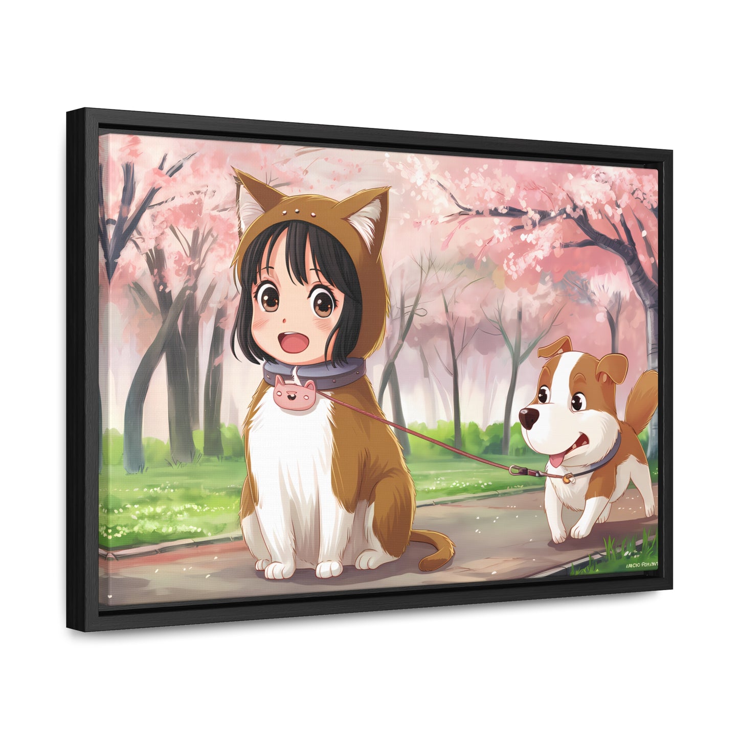 Blossom Walk with My Furry Friends - Gallery Canvas Wraps, Horizontal Frame