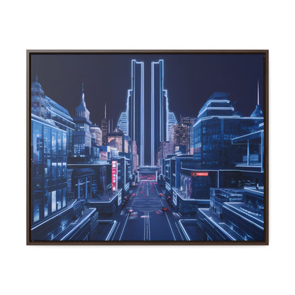 Neon Cityscape at Midnight - Gallery Canvas Wraps, Horizontal Frame