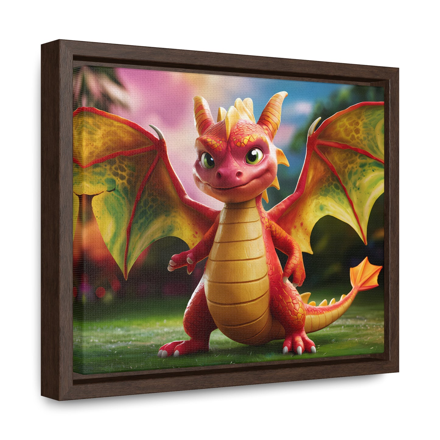 "Playful Baby Dragon in a Magical Forest" - Gallery Canvas Wraps, Horizontal Frame