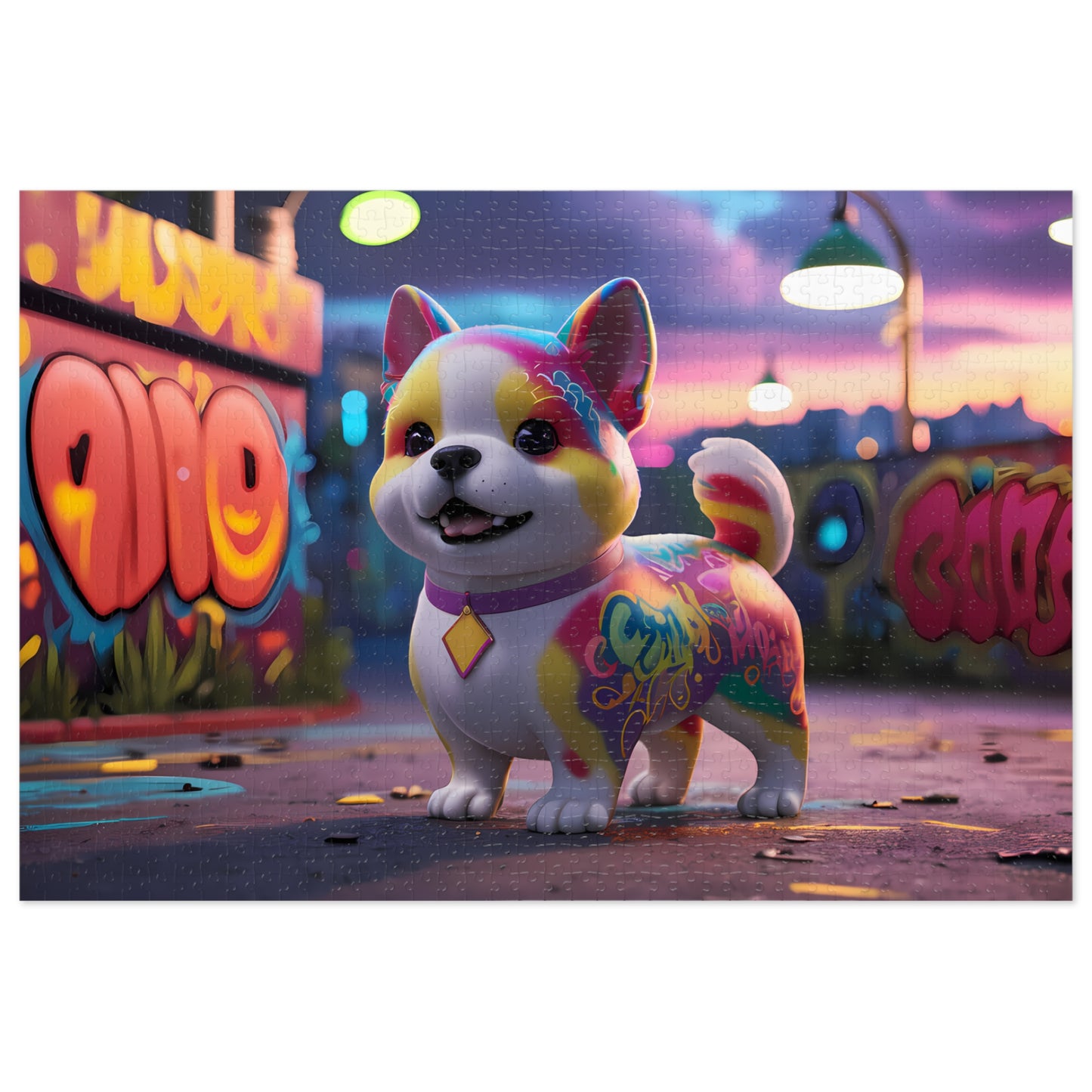 Urban Paws: Graffiti Pup at Dusk - Jigsaw Puzzle (30, 110, 252, 500,1000-Piece)