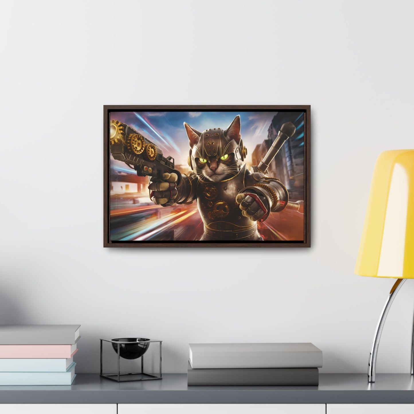 Cyberpunk Cat Warrior - Gallery Canvas Wraps, Horizontal Frame