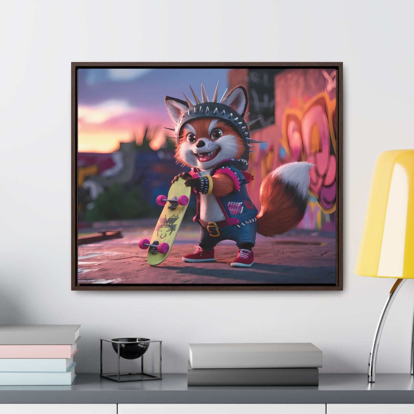 "Punk Skater Fox at Sunset" - Gallery Canvas Wraps, Horizontal Frame