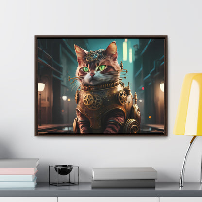 Clockwork Feline: Guardian of the Neon Alley - Gallery Canvas Wraps, Horizontal Frame