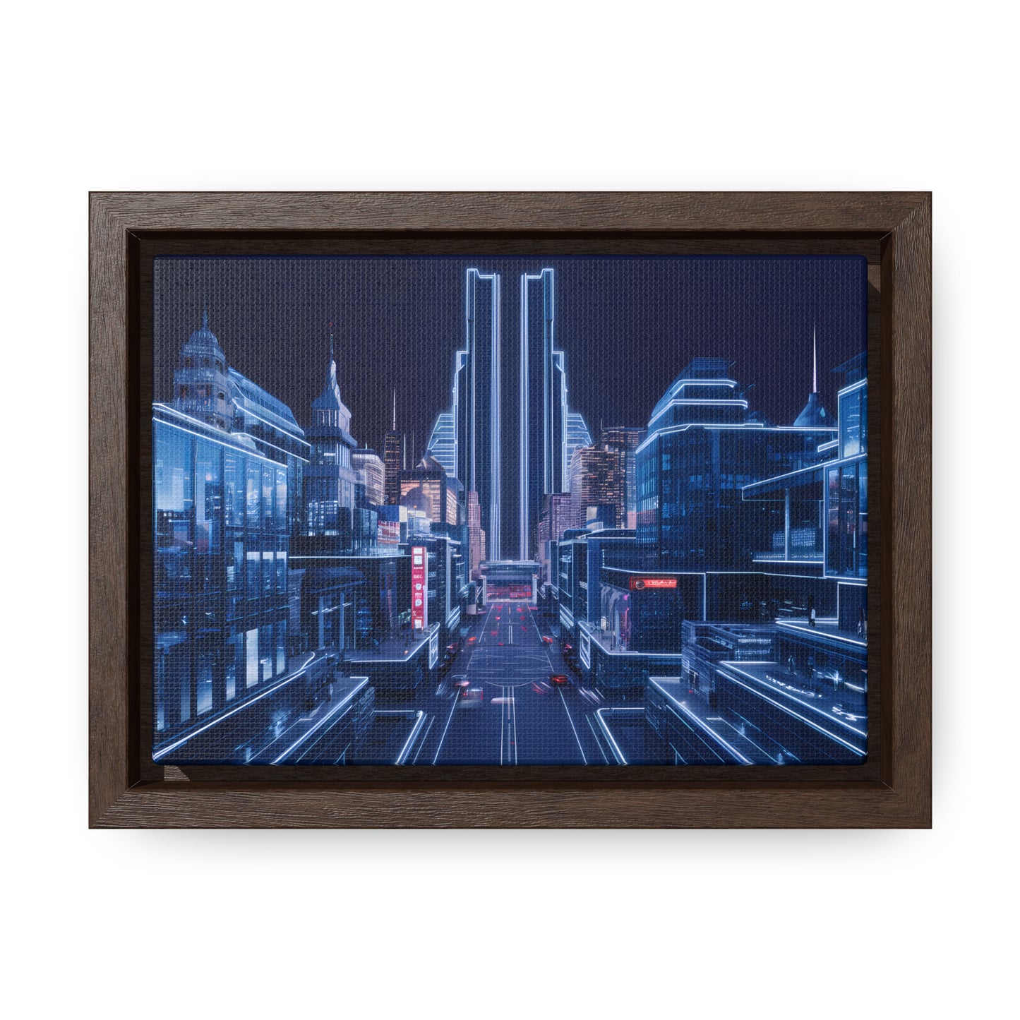 Neon Cityscape at Midnight - Gallery Canvas Wraps, Horizontal Frame