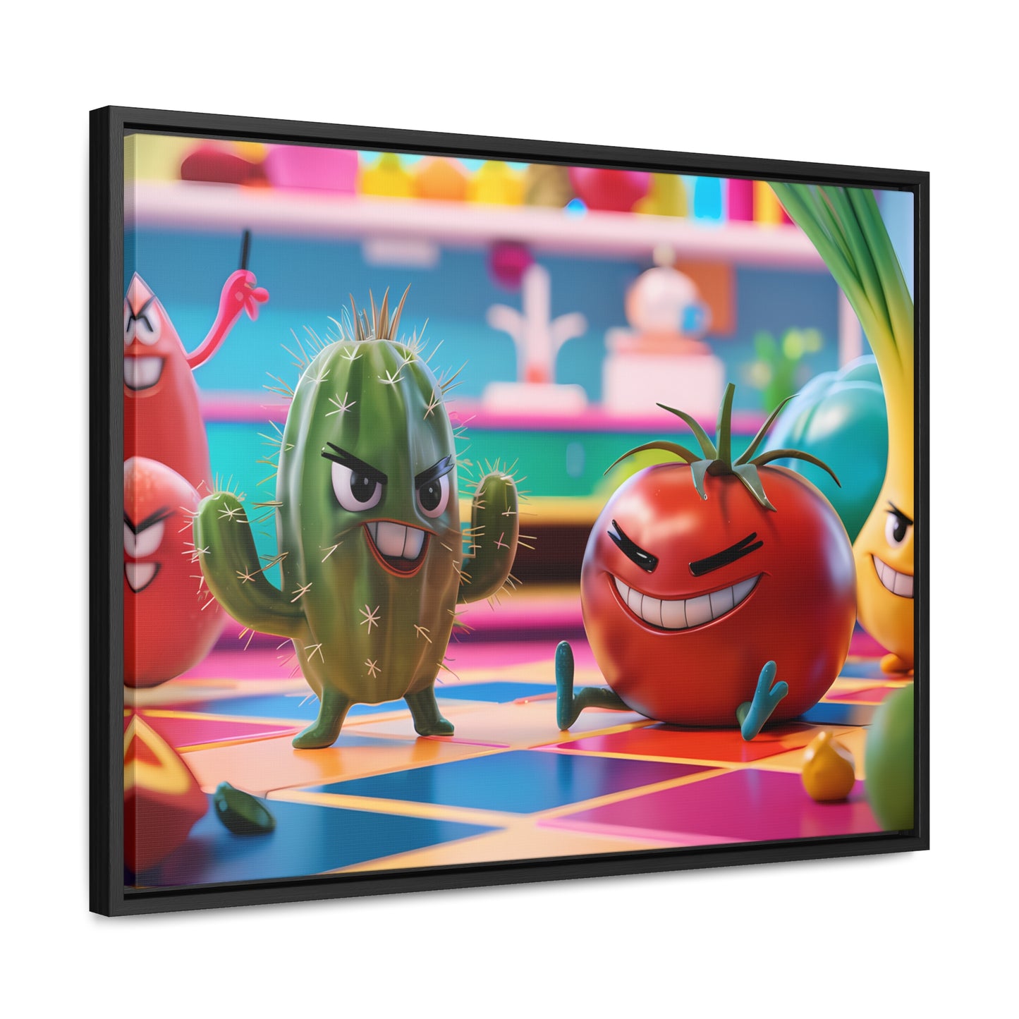 "Kitchen Showdown: The Produce Gang" - Gallery Canvas Wraps, Horizontal Frame