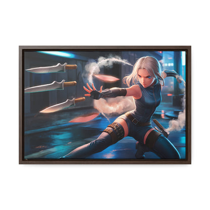 Blade Dancer in the Neon Shadows - Gallery Canvas Wraps, Horizontal Frame