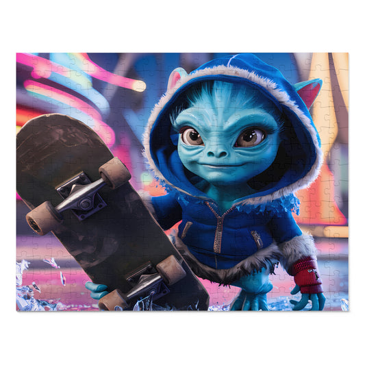 Skateboarding Alien in a Neon City - Jigsaw Puzzle (30, 110, 252, 500,1000-Piece)