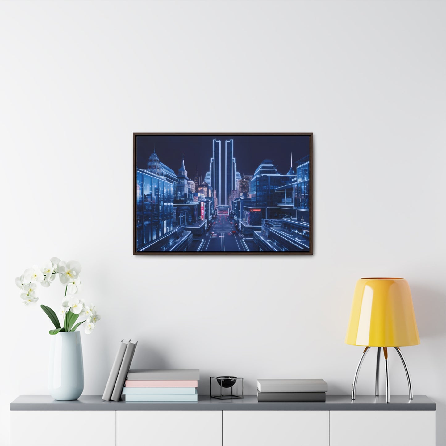 Neon Cityscape at Midnight - Gallery Canvas Wraps, Horizontal Frame