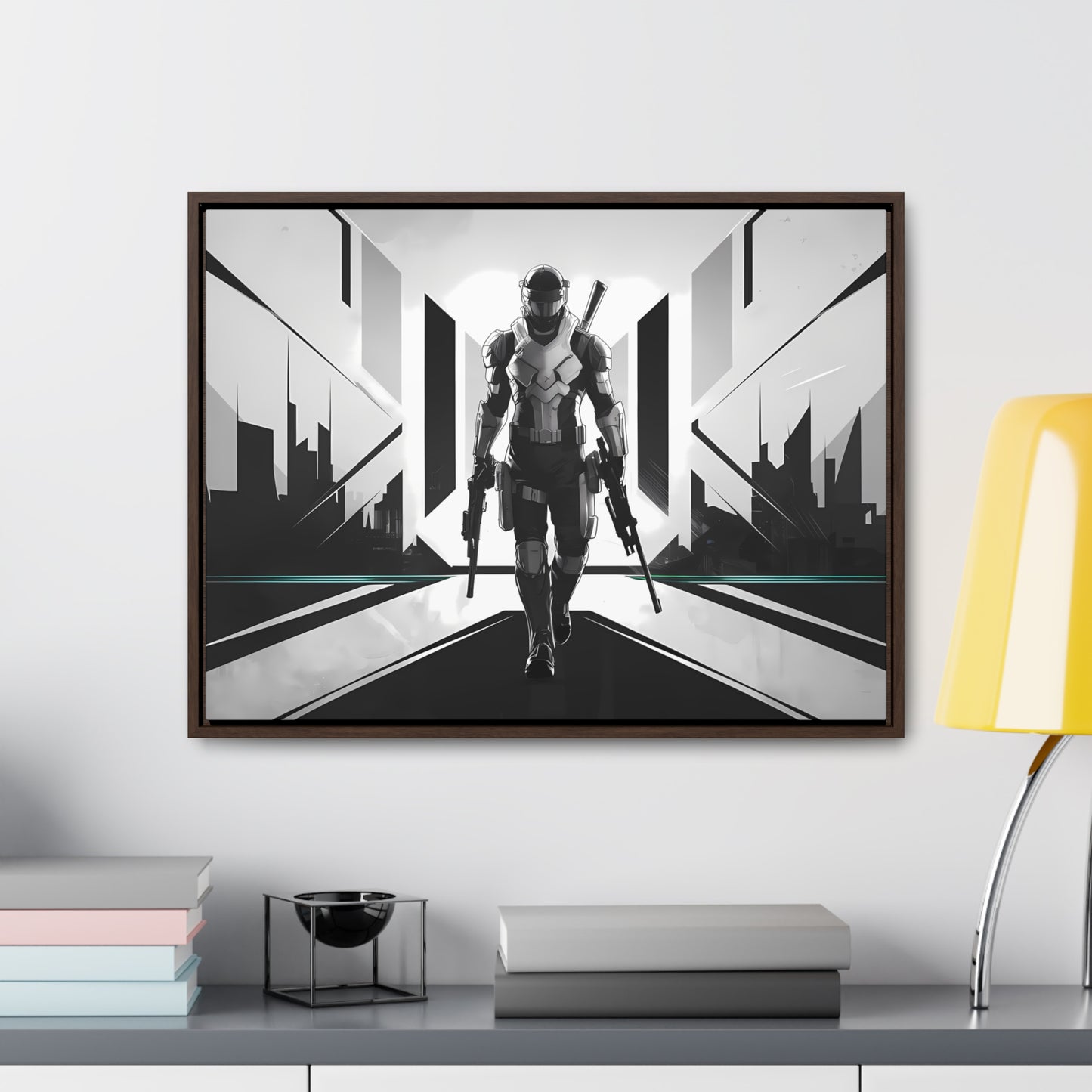 Sentinel of the Neon Metropolis - Gallery Canvas Wraps, Horizontal Frame