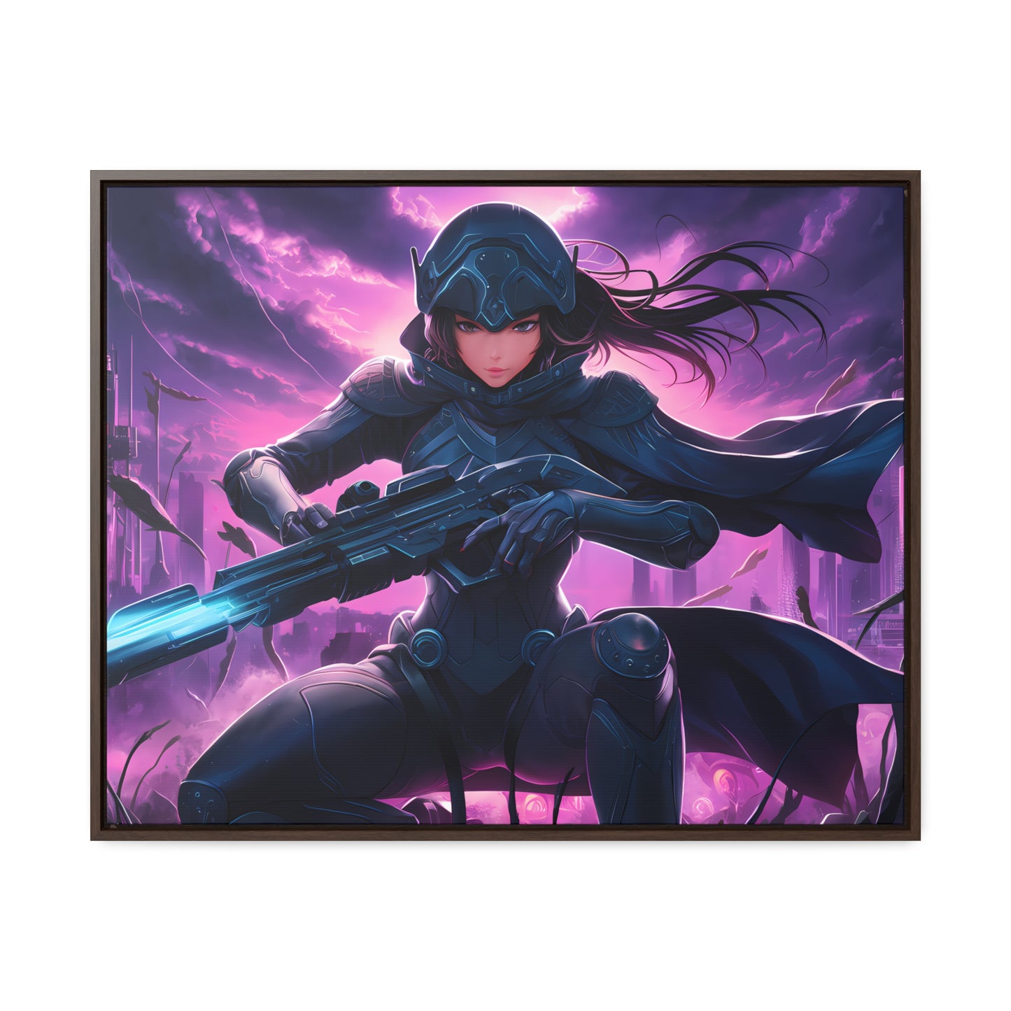 Shadow Sentinel: Neon Hunter - Gallery Canvas Wraps, Horizontal Frame