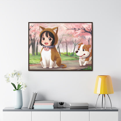 Blossom Walk with My Furry Friends - Gallery Canvas Wraps, Horizontal Frame