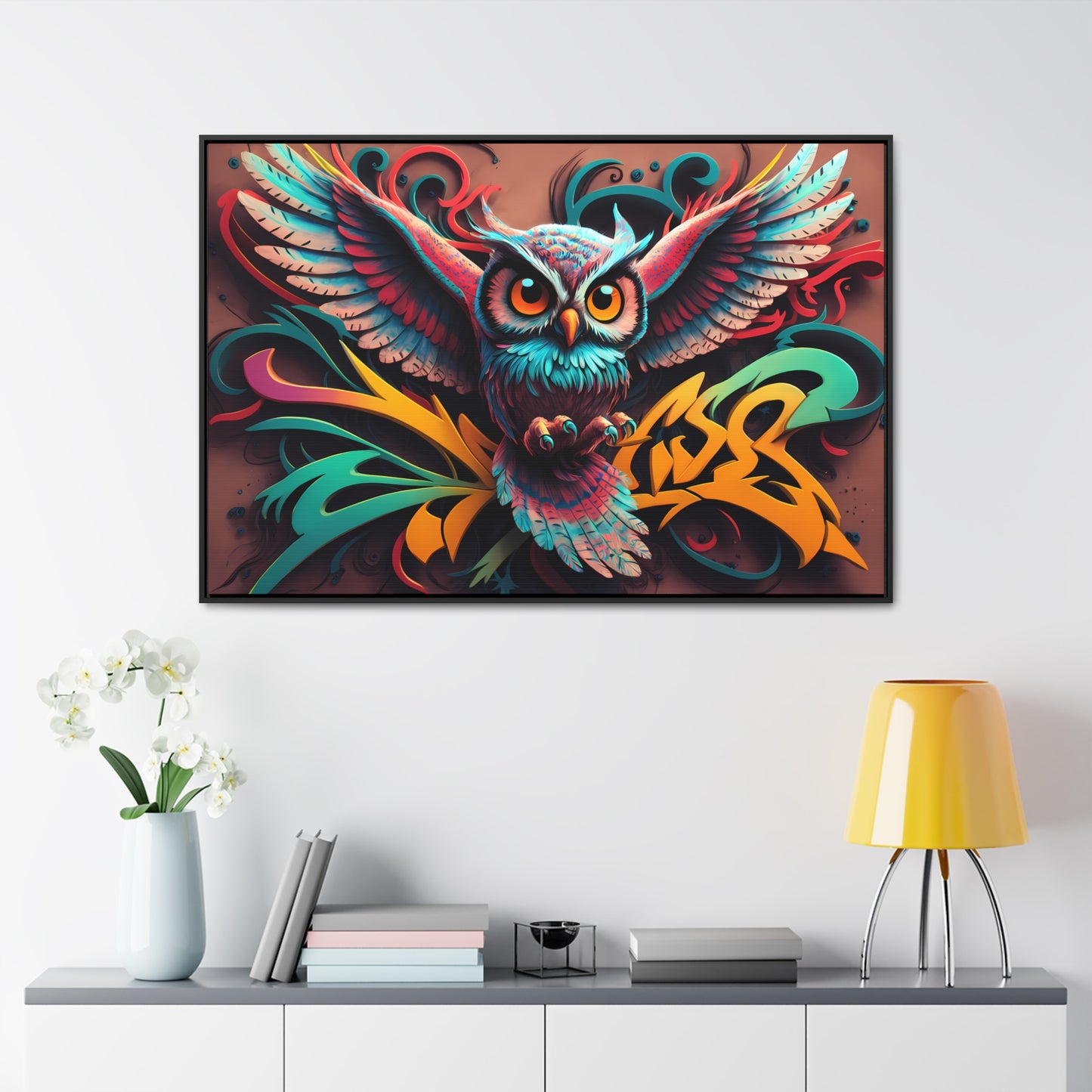 Vibrant Owl Symphony - Gallery Canvas Wraps, Horizontal Frame