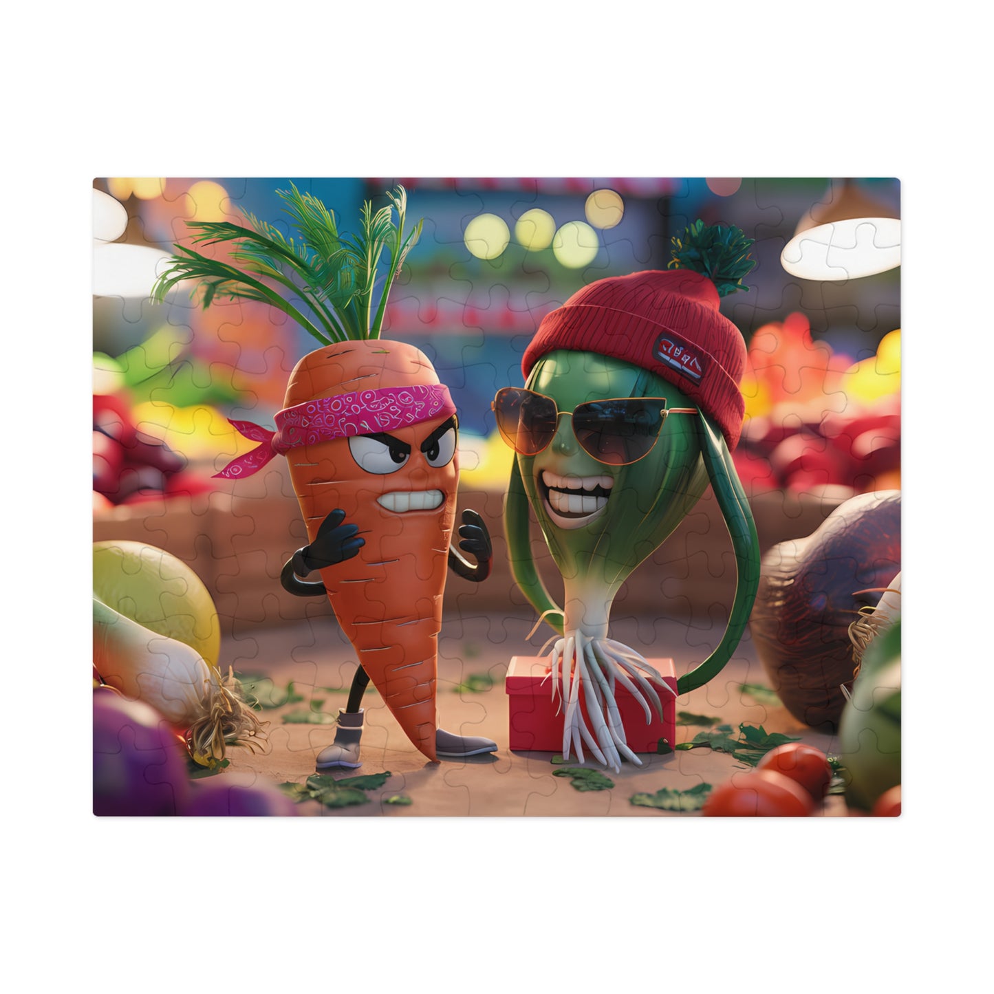 "Veggie Showdown: Carrot vs. Cool Onion" - Jigsaw Puzzle (30, 110, 252, 500,1000-Piece)