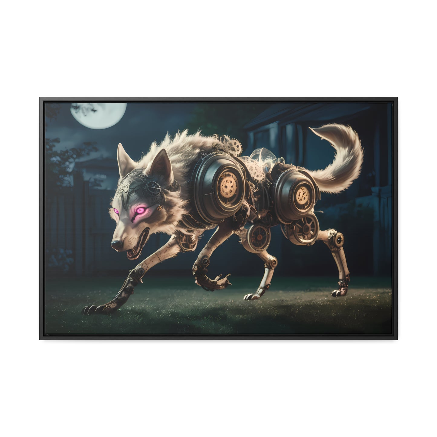 Cyberwolf Under the Moon - Gallery Canvas Wraps, Horizontal Frame