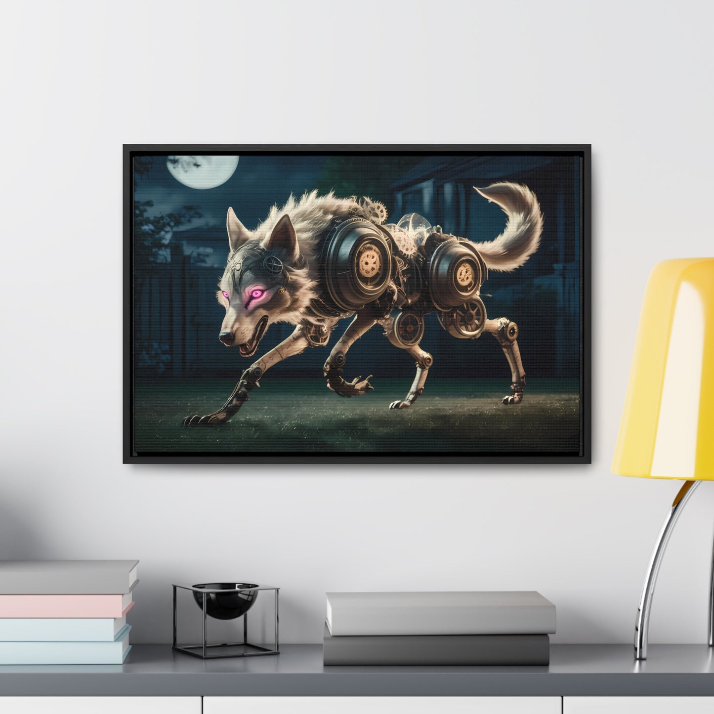 Cyberwolf Under the Moon - Gallery Canvas Wraps, Horizontal Frame