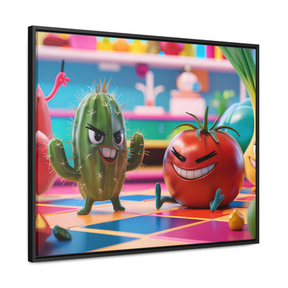 "Kitchen Showdown: The Produce Gang" - Gallery Canvas Wraps, Horizontal Frame