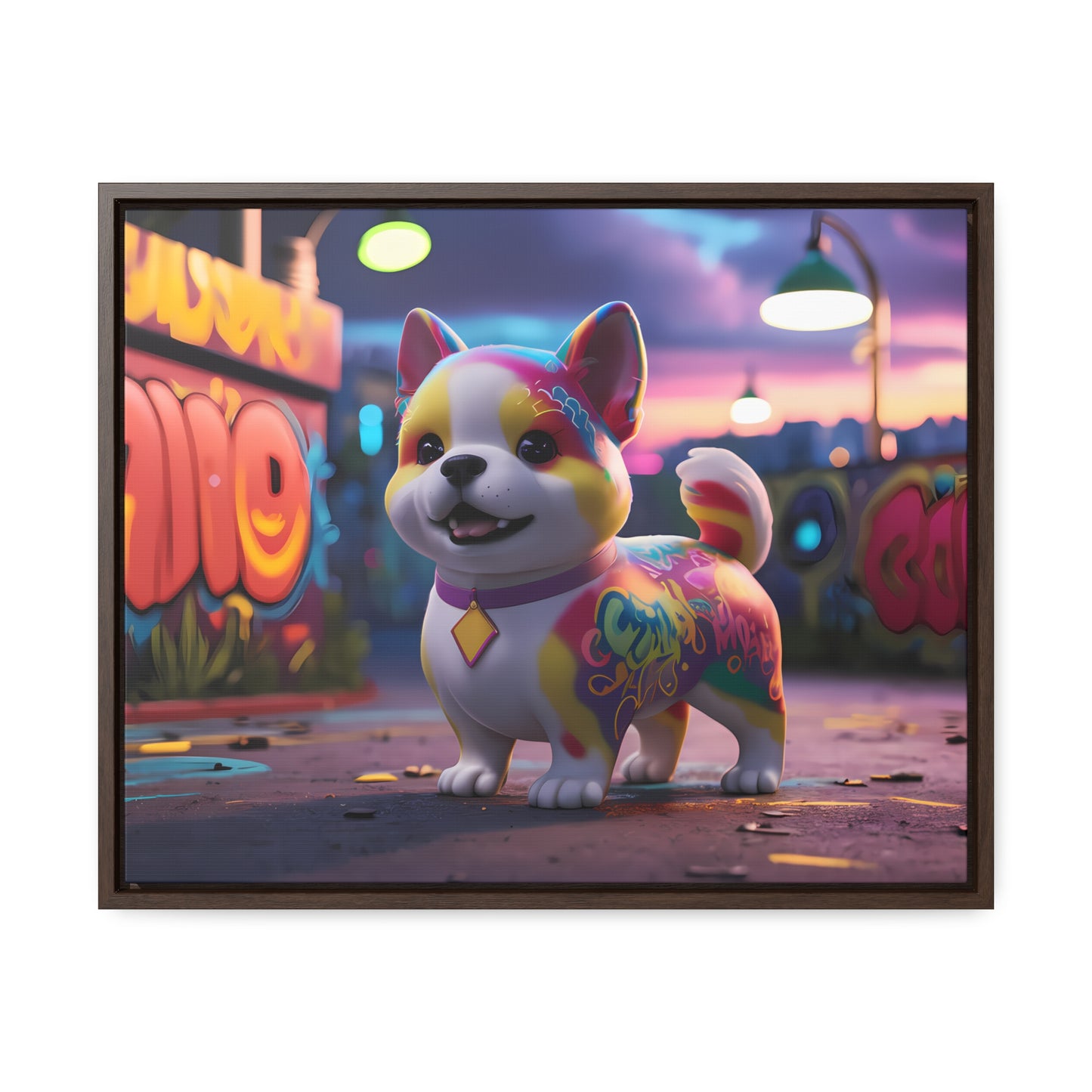 "Graffiti Pup in Neon Alley" - Gallery Canvas Wraps, Horizontal Frame