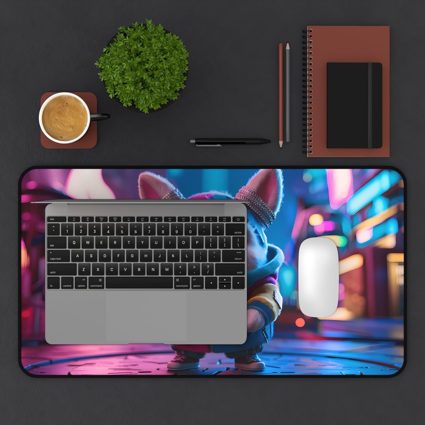 Neon City Guardian - Desk Mat