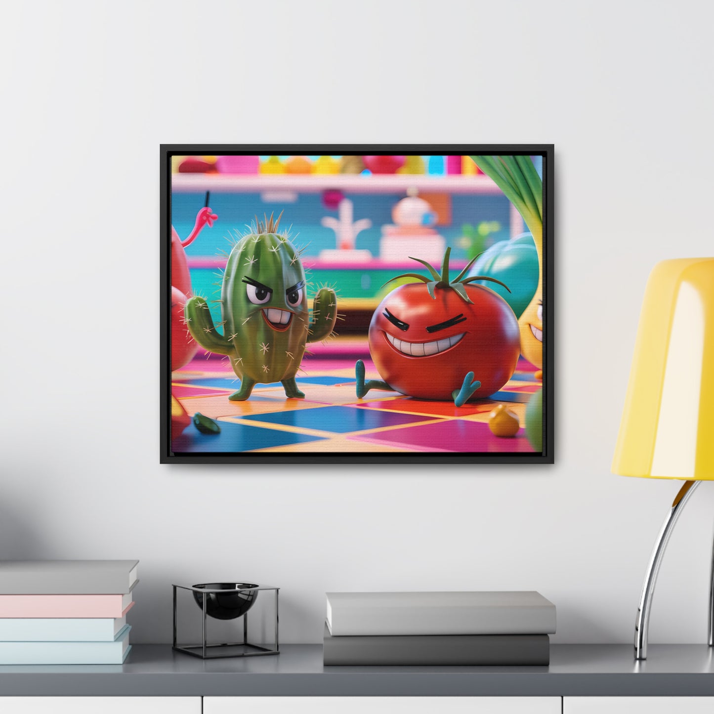 "Kitchen Showdown: The Produce Gang" - Gallery Canvas Wraps, Horizontal Frame