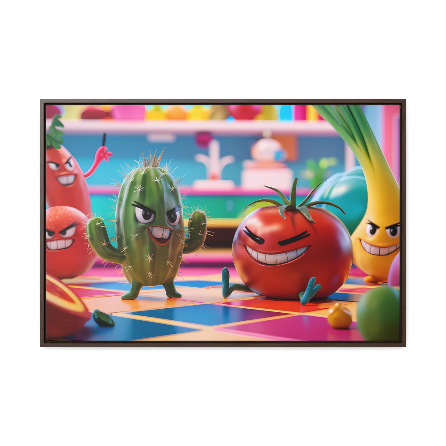 "Kitchen Showdown: The Produce Gang" - Gallery Canvas Wraps, Horizontal Frame