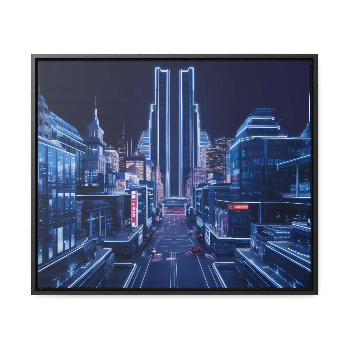 Neon Cityscape at Midnight - Gallery Canvas Wraps, Horizontal Frame