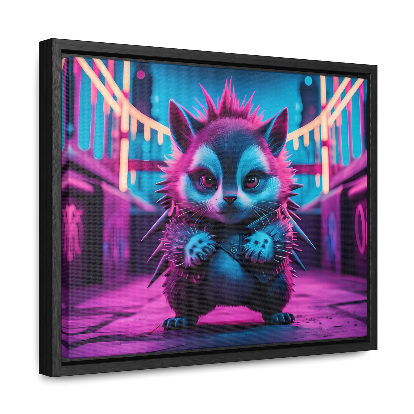 Punk Hedgehog in Neon City - Gallery Canvas Wraps, Horizontal Frame