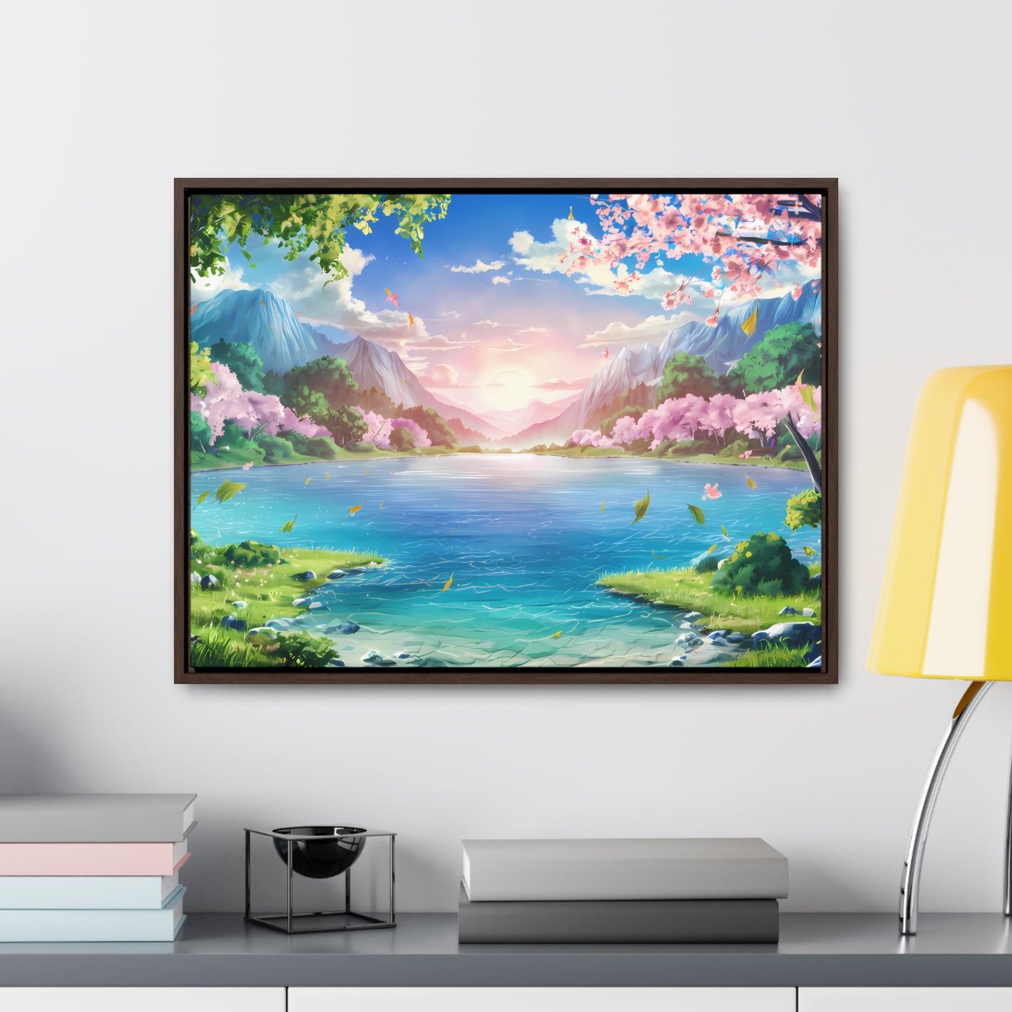 Serene Sunrise Over Blossoming Lake - Gallery Canvas Wraps, Horizontal Frame