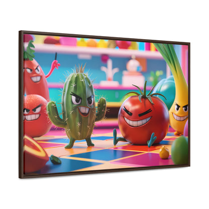 "Kitchen Showdown: The Produce Gang" - Gallery Canvas Wraps, Horizontal Frame