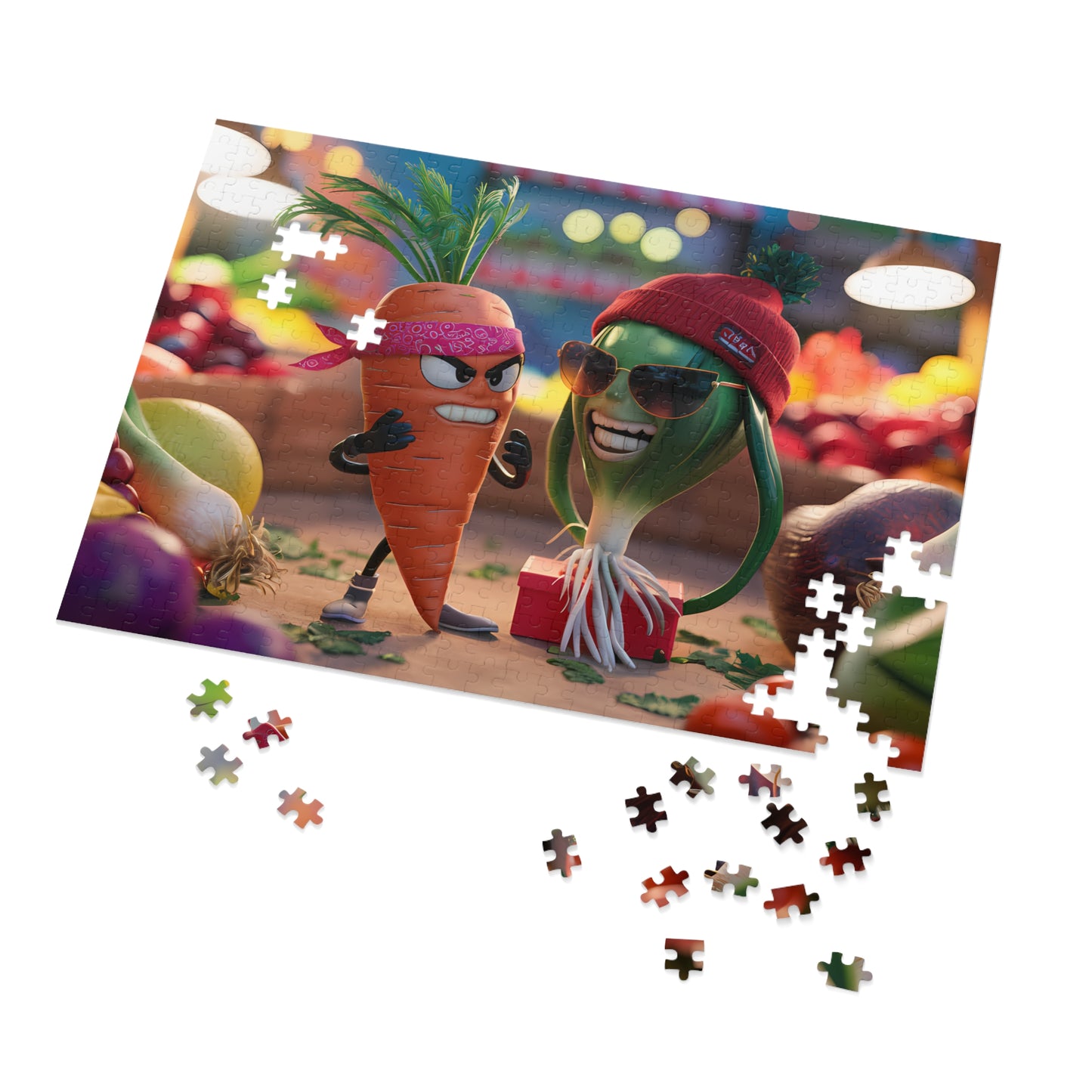 "Veggie Showdown: Carrot vs. Cool Onion" - Jigsaw Puzzle (30, 110, 252, 500,1000-Piece)