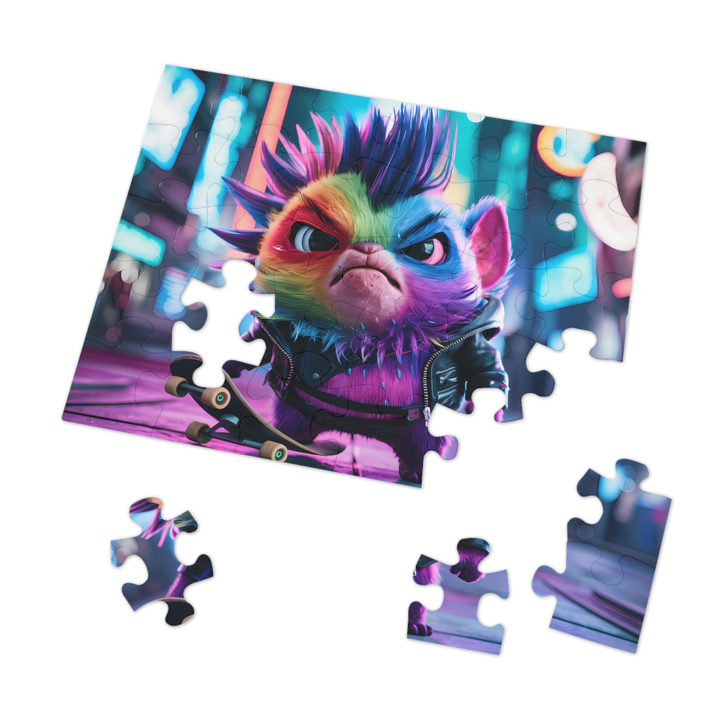 Punk Rock Skater Feline in Neon City - Jigsaw Puzzle (30, 110, 252, 500,1000-Piece)