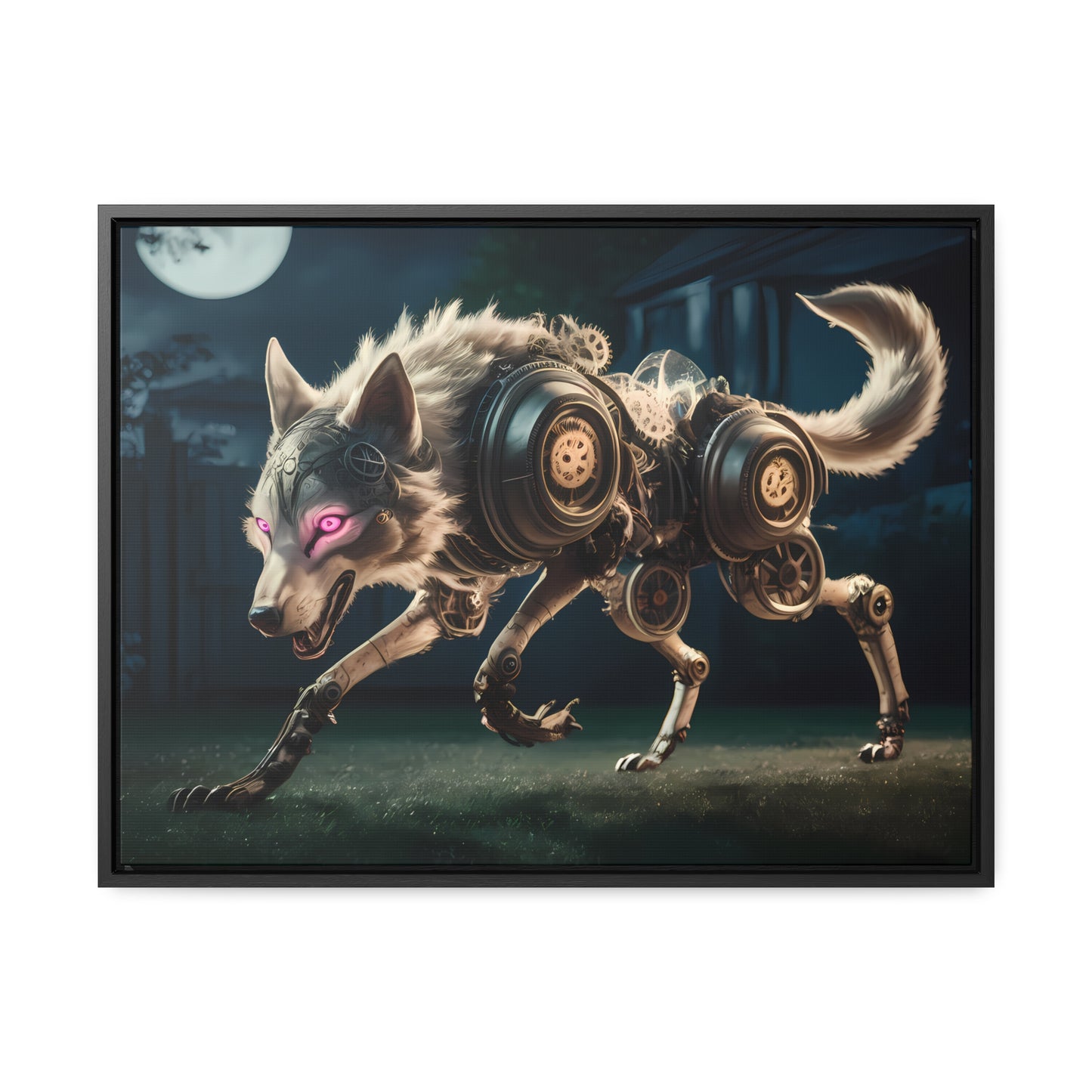 Cyberwolf Under the Moon - Gallery Canvas Wraps, Horizontal Frame