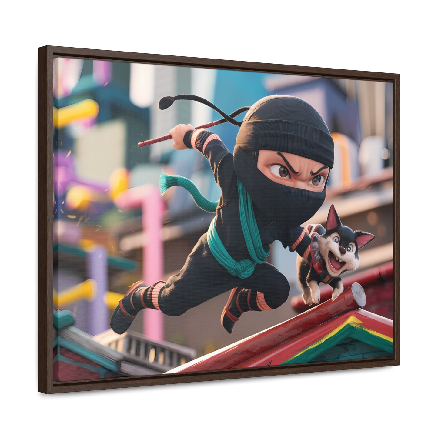 "Ninja and the Fearless Pup" - Gallery Canvas Wraps, Horizontal Frame