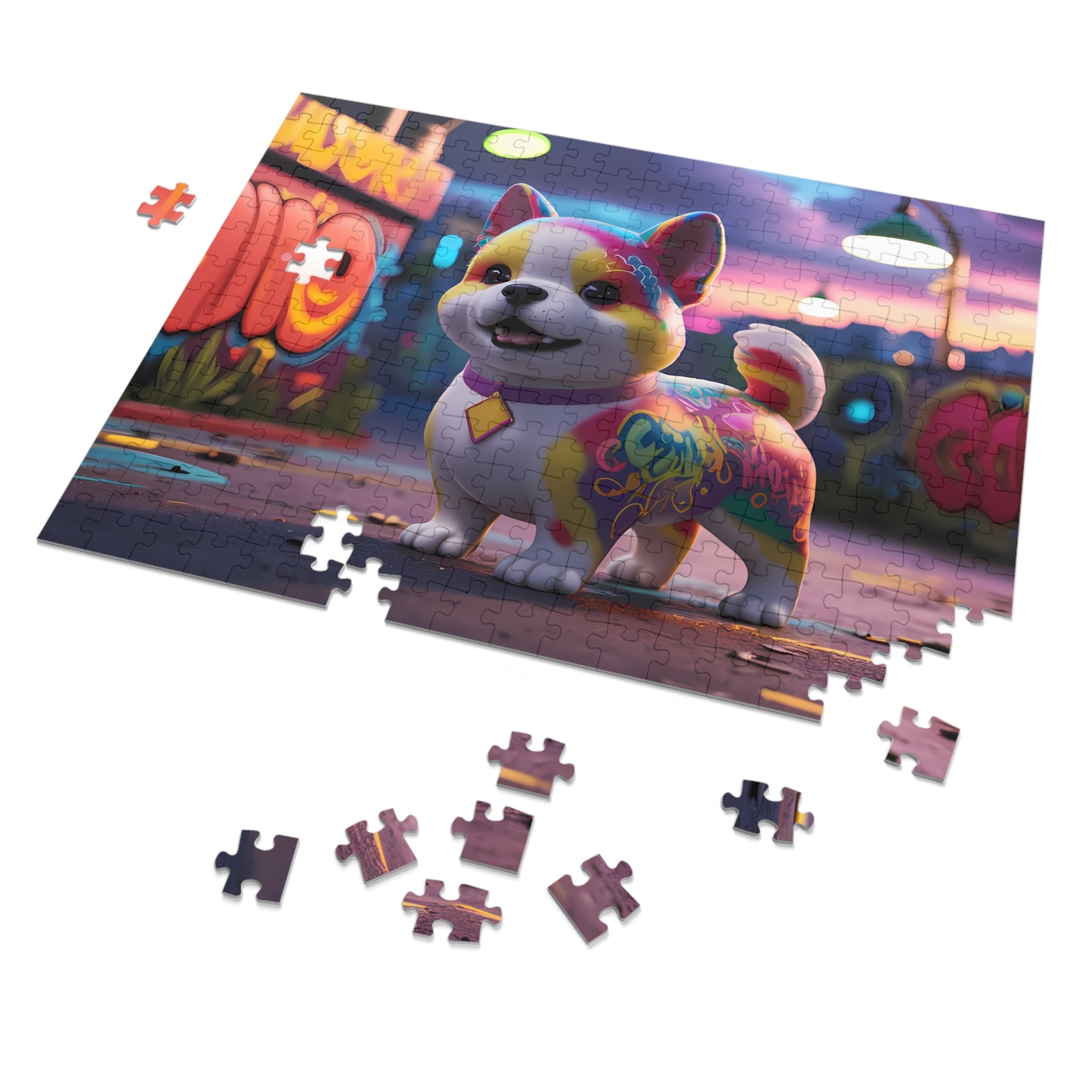 Urban Paws: Graffiti Pup at Dusk - Jigsaw Puzzle (30, 110, 252, 500,1000-Piece)