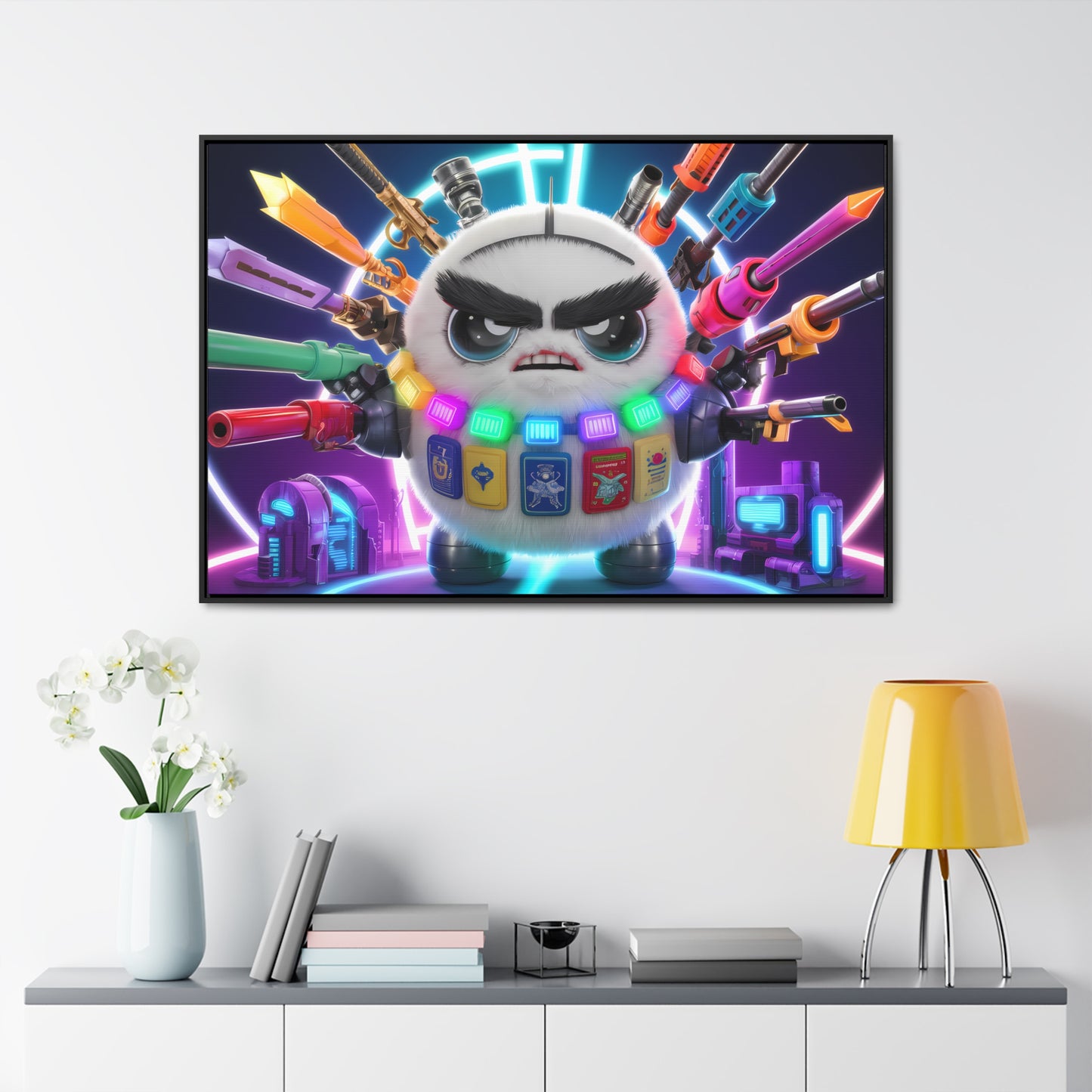 Battle-Ready Fluffbot: The Ultimate Arsenal - Gallery Canvas Wraps, Horizontal Frame