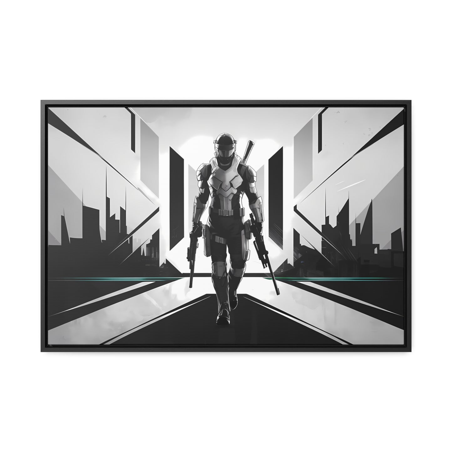 Sentinel of the Neon Metropolis - Gallery Canvas Wraps, Horizontal Frame