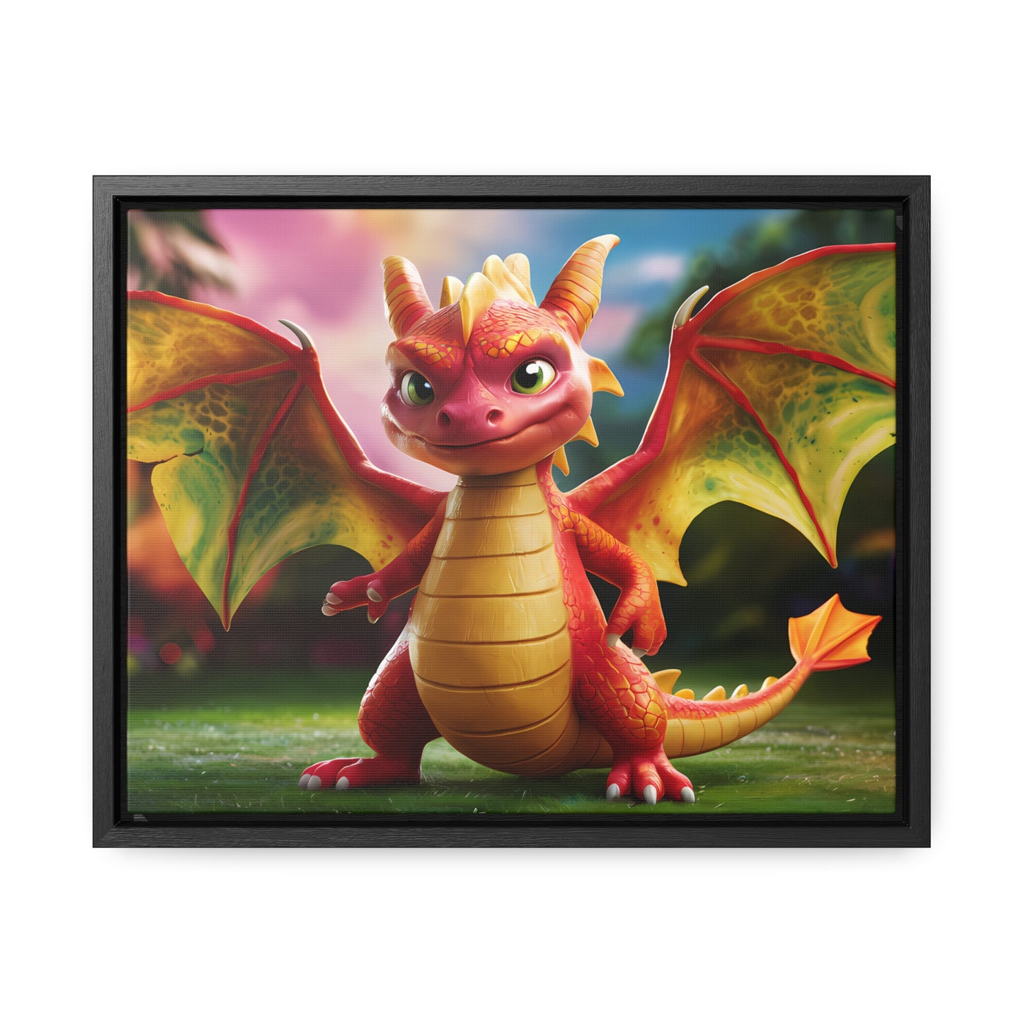 "Playful Baby Dragon in a Magical Forest" - Gallery Canvas Wraps, Horizontal Frame