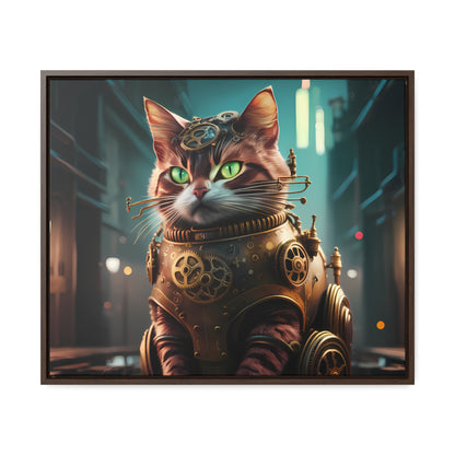 Clockwork Feline: Guardian of the Neon Alley - Gallery Canvas Wraps, Horizontal Frame