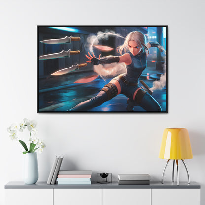 Blade Dancer in the Neon Shadows - Gallery Canvas Wraps, Horizontal Frame