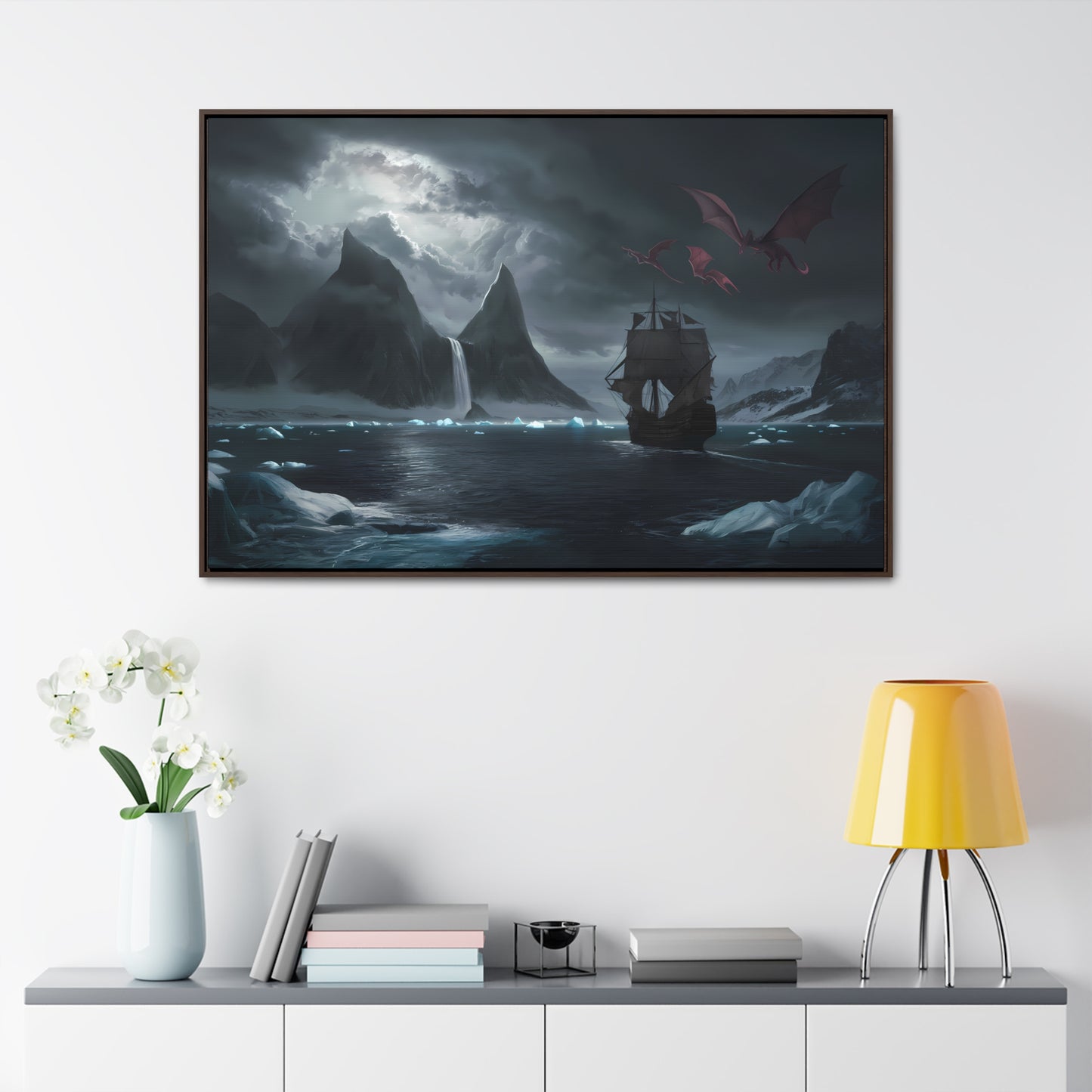 Dragons Over the Frozen Abyss - Gallery Canvas Wraps, Horizontal Frame